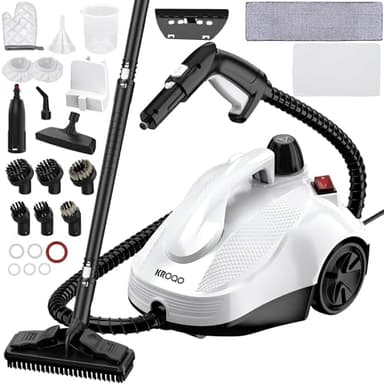 KROQO Steam Cleaner, Steamer with 23 Accessories, Powerful Multipurpose Portable Steamer for Cleaning to Remove Grime, Grease, for Multi-Purpose and Multi-Surface Floors, 16.4ft Power Cord