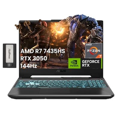 ASUS TUF A15 15.6" 144Hz FHD Gaming Laptop, AMD Ryzen 7 7435HS, 32GB DDR5, 1TB PCIe SSD, NVIDIA GeForce RTX 3050, Backlit Keyboard, HD Camera, Wi-Fi 6, Win 11 Pro, Black, 256GB Docking Station Set