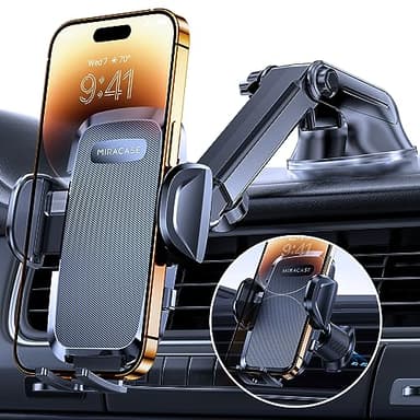 Miracase Car Phone Mount, [2025 Upgraded Strong Military Grade Suction Cup] Long Arm Phone Holder for Car Dashboard Windshield Vent, Hands Free Cell Phone Holder Compatible with All Mobile Phones