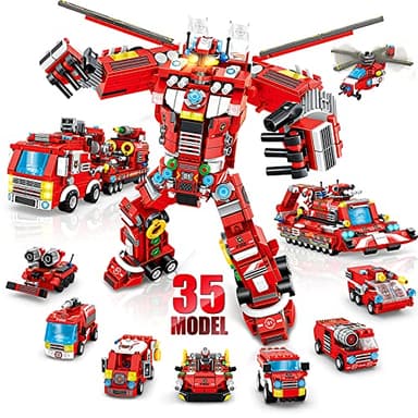 Robot Building Toys for Boys Age 6 7 8 9 10+ Year Old, 836 PCS Creative Construction Truck Blocks Toys, 35 in 1 STEM Educational Building Bricks City Fire Rescue Vehicles Kit Gift for Kids