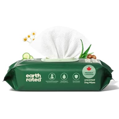 Earth Rated (A Canadian Company) Pet Wipes for Dogs and Cats, Hypoallergenic, Cleaning and Hydrating, for Grooming Paws, Body and Butt, Unscented, 100 Count