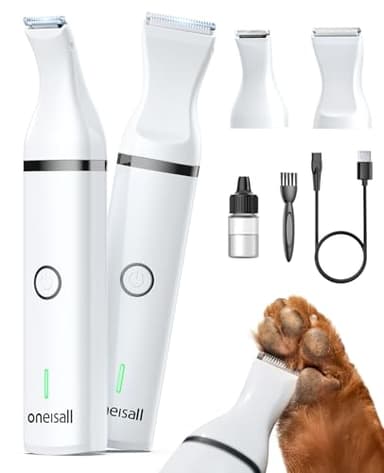 oneisall Dog Clippers with Double Blades,Cordless Small Pet Hair Grooming Trimmer,Low Noise for Trimming Dog's Hair Around Paws, Eyes, Ears, Face, Rump (White)